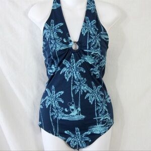 ❤️ Disney Blue One Piece Palm Tree Bathing Suit A59
